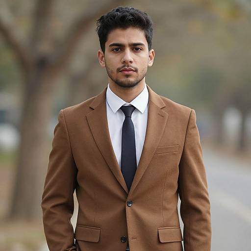 Realistic Man in Brown Blazer Outfit