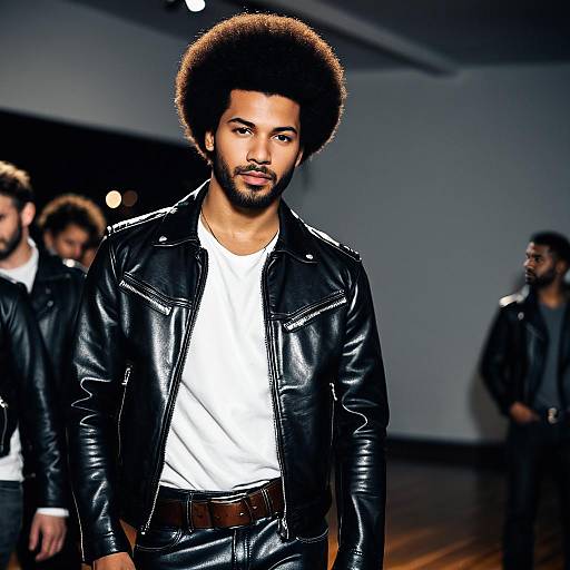 Man in Leather Jacket with Afro Hairstyle
