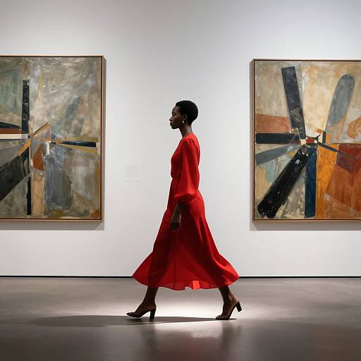 Confident Woman in Red at Modern Museum