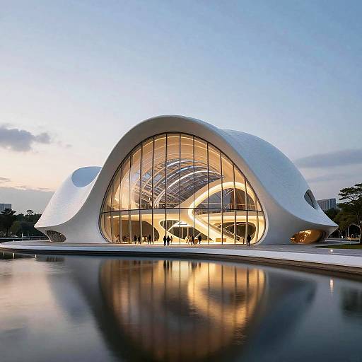 Futuristic White Foam Building by Lake