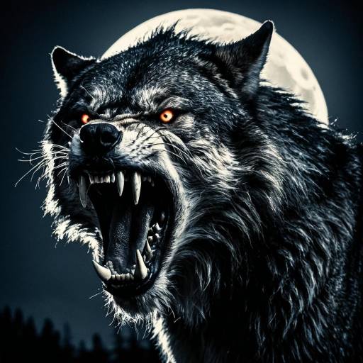 Fierce Werewolf Snarling Under Full Moon