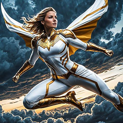 Dynamic Superhero with Twilight Background