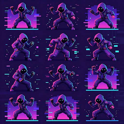Cyberpunk Hacker Pixel Art Sprite Sheet