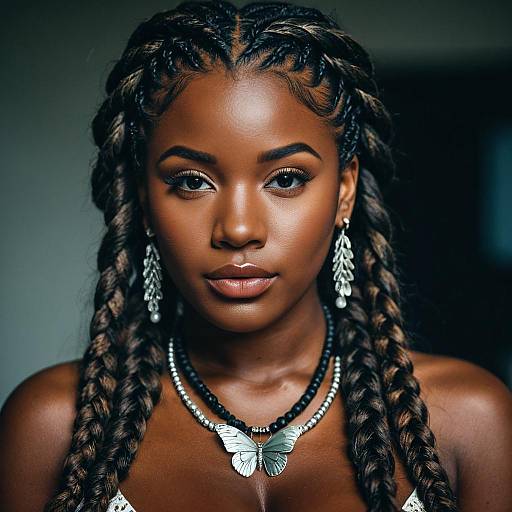 Elegant Butterfly Braids on Dark Skin Beauty