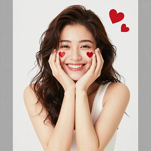 Smiling Young Woman with Heart Stickers