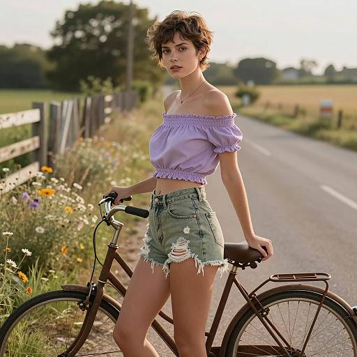 Woman in Denim Daisy Duke Shorts with Bicycle