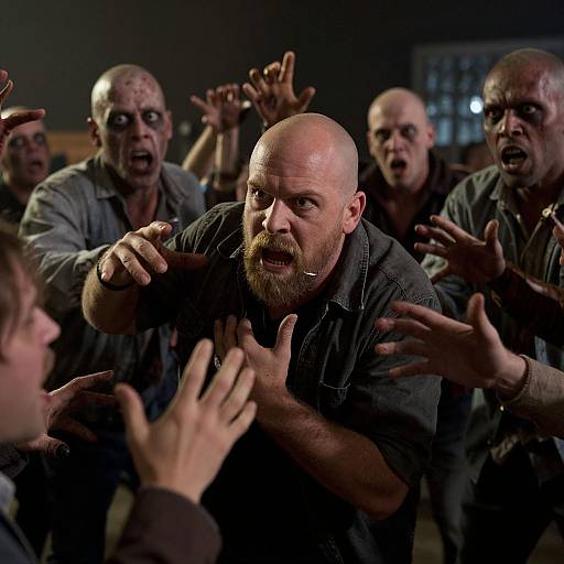 Bald Man Battling Zombie Horde