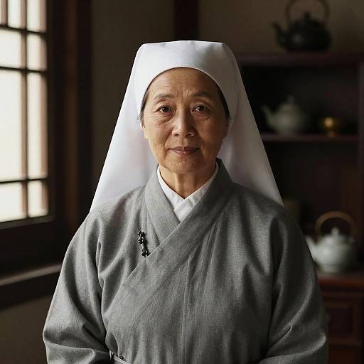 Portrait of Asian Nun in Tradition
