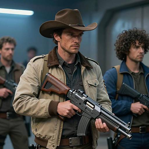 Futuristic Showdown in Blue Light