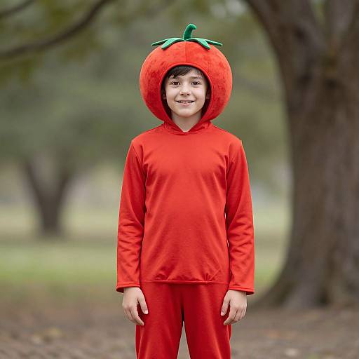 Boy in Tomato Costume Outdoors