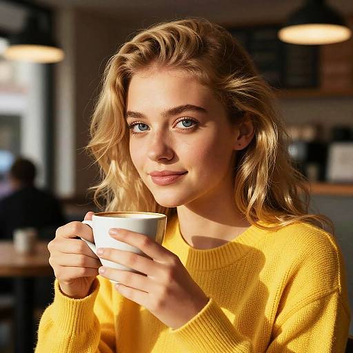 Charming Blonde in Modern Café at Sunset