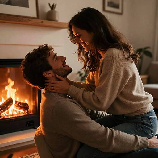 Cozy Indoor Couple by Fireplace