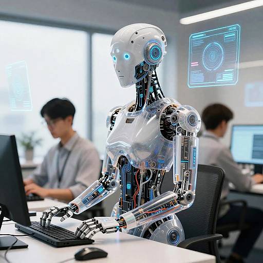 Futuristic AI Android in Office