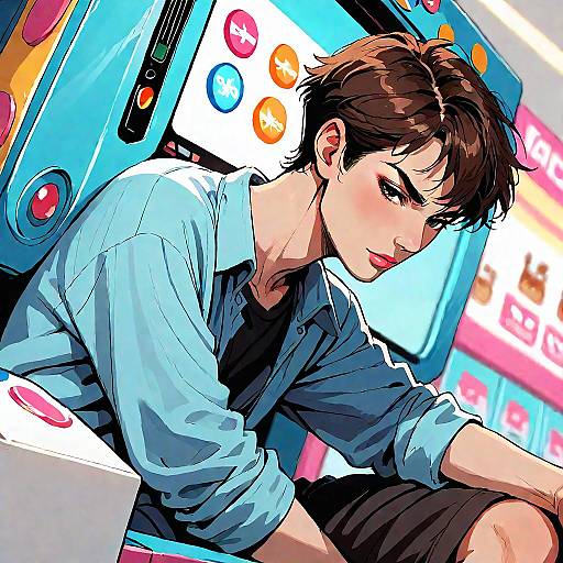 Serious Boy Playing Arcade Game
