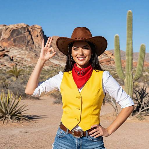 Cheerful Cowgirl in Vibrant Desert