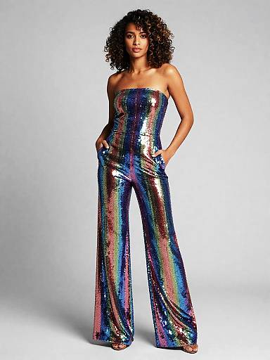 Strapless Rainbow Sequin Jumpsuit Lookbook