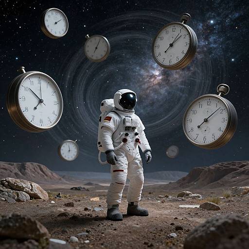 Astronaut Reflecting Amidst Warped Time