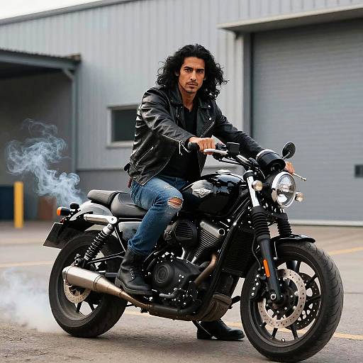 Rugged Biker in Industrial Setting