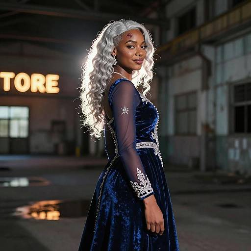 Midnight Goddess in Neon Warehouse