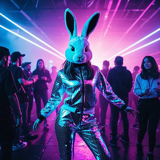Holographic Rabbit Girl Dancing at Rave
