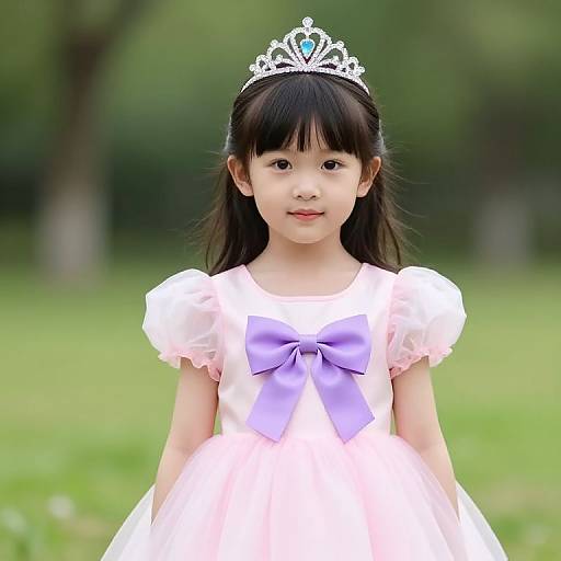Young Girl in Pink Dress with Crown