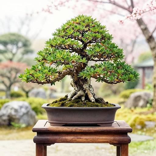 Serene Bonsai Tree in Japanese Garden