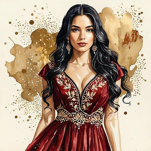 Watercolor Illustration of Elegant Middle Eastern Woman