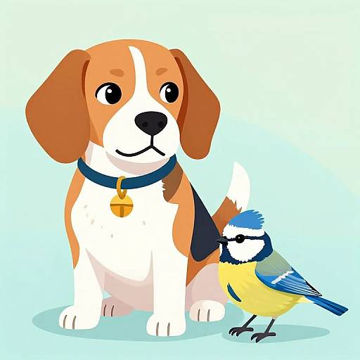 Playful Beagle and Blue Tit Illustration