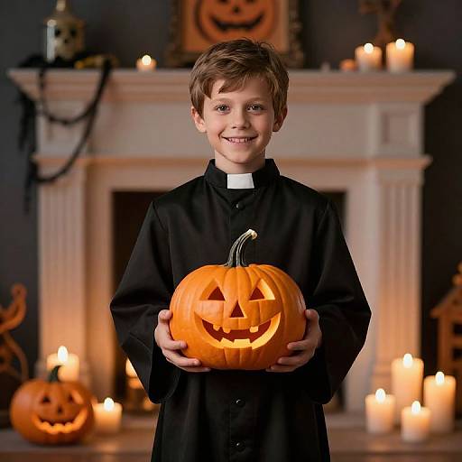 Boy Priest Halloween with Pumpkin