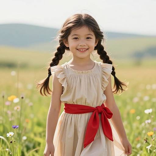Joyful Girl in Sunlit Meadow
