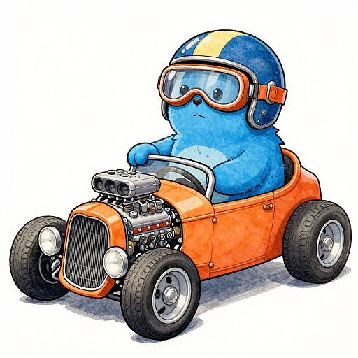 Whimsical Blue Yeti Hotrod Racer