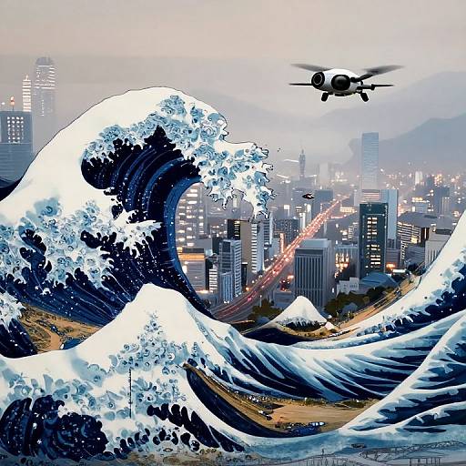 Futuristic Wave Meets Urban Cityscape