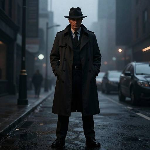 Noir Detective in Foggy Cityscape