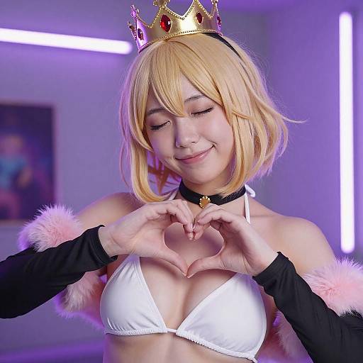 Blonde Crowned Woman Neon Heart Pose