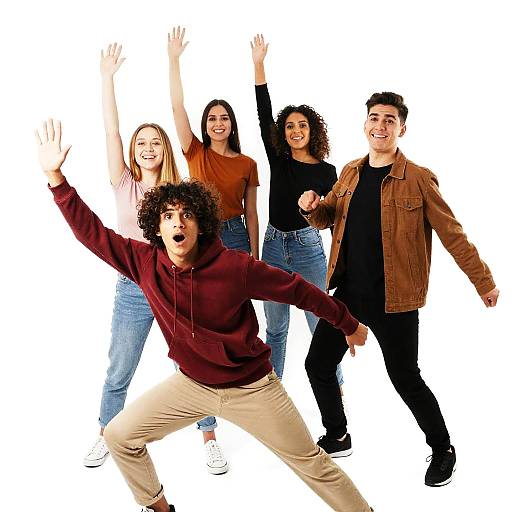 Dynamic Action Shot of Five Young People