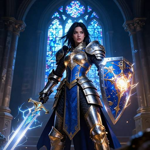 Ornate Female Warrior in Gothic Castle