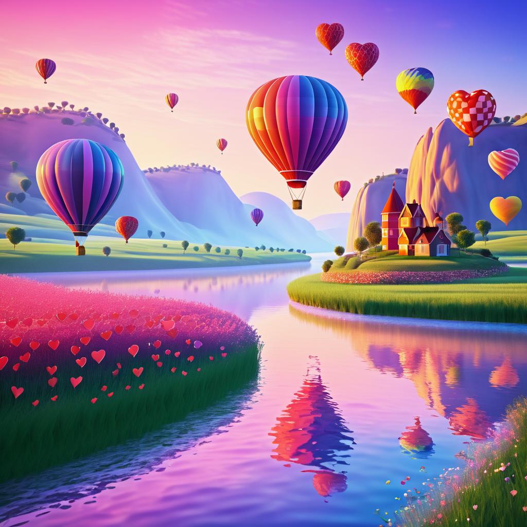 Whimsical Valentine's Day Hot Air Balloon Scene