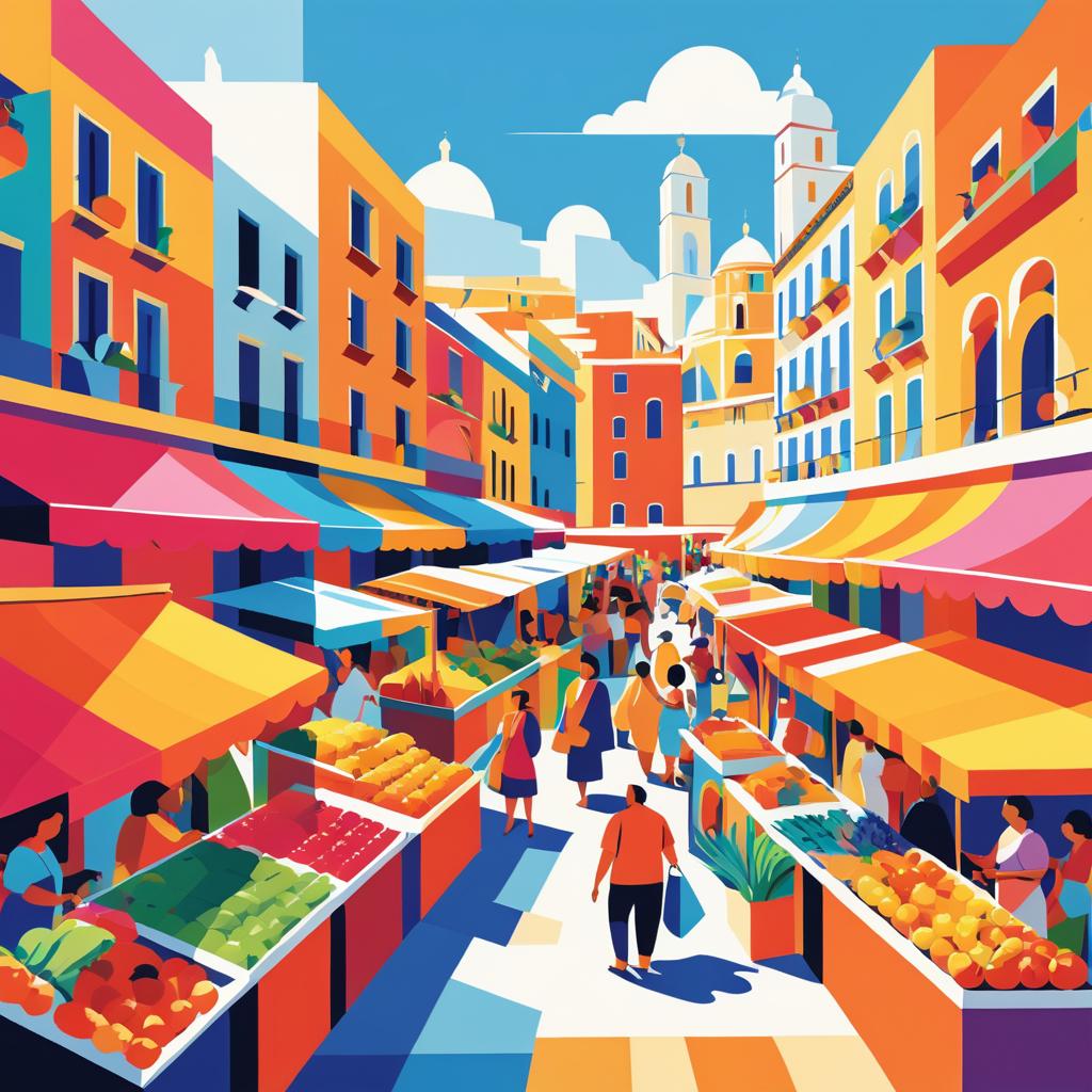 Vibrant Market Scene in Picasso Style