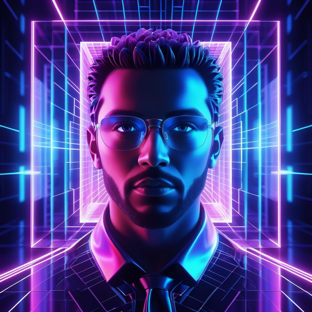 Futuristic Portrait in Glowing Grid