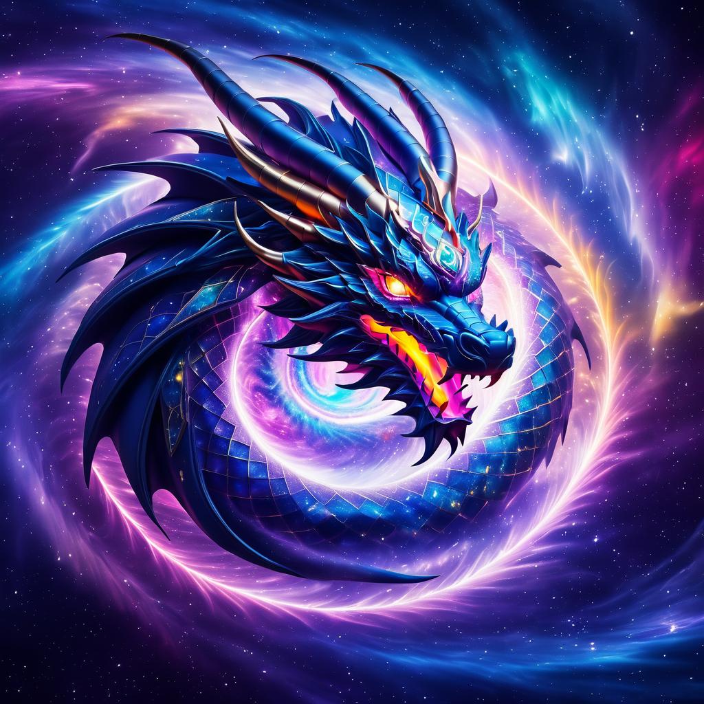 Majestic Cosmic Dragon in Stellar Background