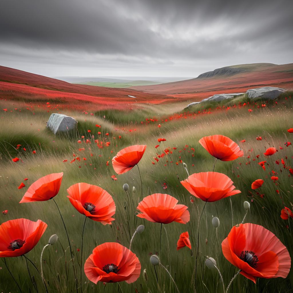 Romantic Landscape with Red Poppies and Moor