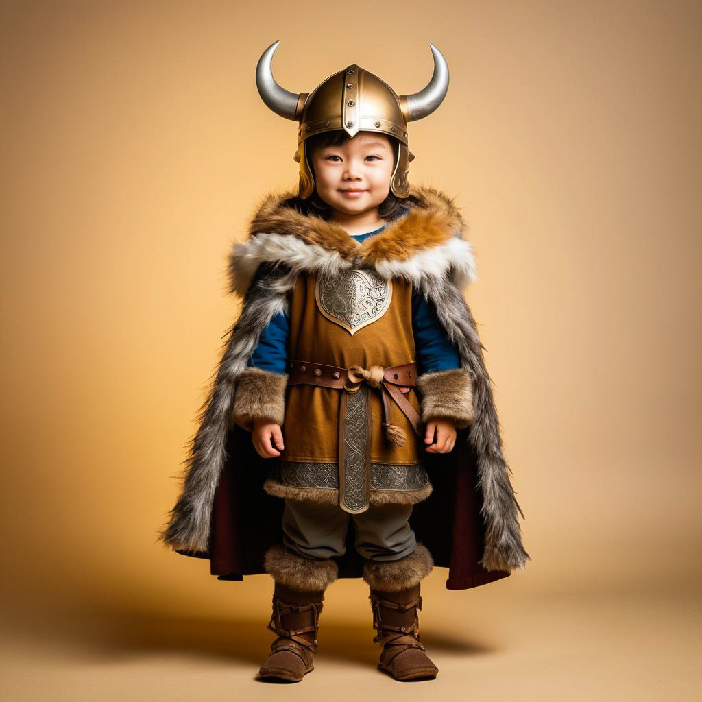 Cheerful Viking Child in Golden Sunrise