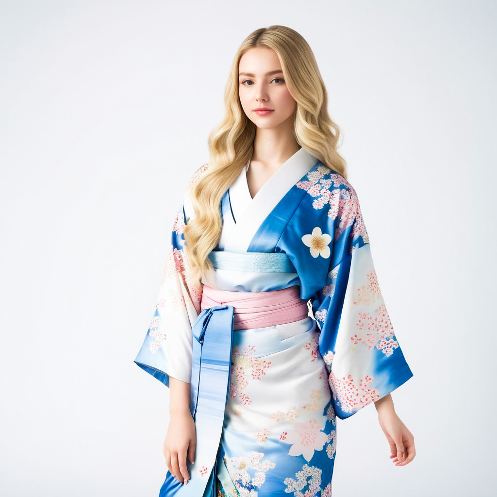 Shy Teenage Girl in Floral Yukata