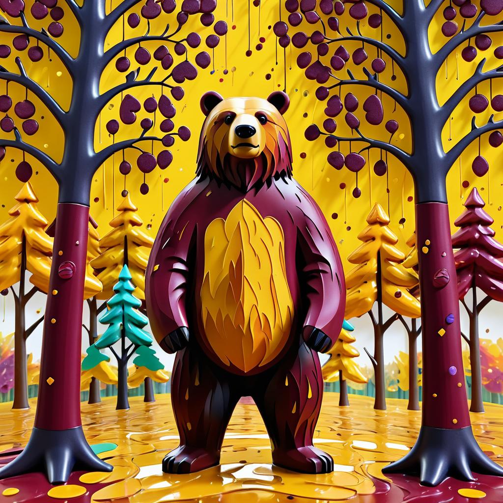 Dynamic Folk Art: Bear Under Colorful Tree