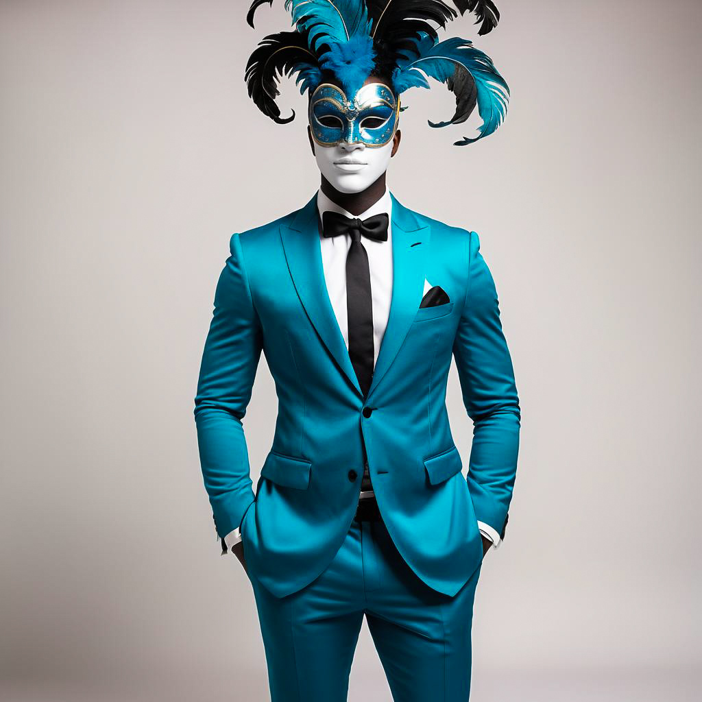 Confident Masked Gentleman in Sharp Suit