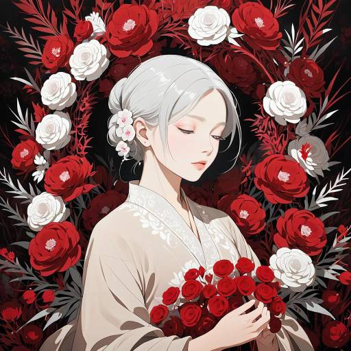 Serene Anime Woman in Floral Elegance