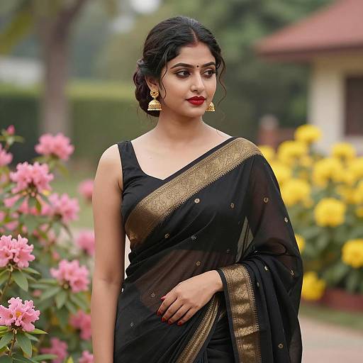 Elegant Young Woman in Black Saree