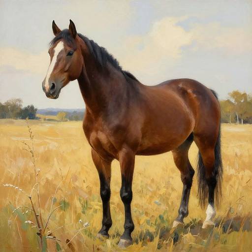 Graceful Brown Horse in Golden Field