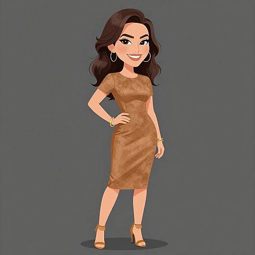 Chic Woman in Camel Suede Dress