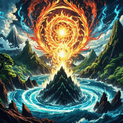 Elemental Spirits Vortex in Fantasy Landscape Elemental Spirits Vortex in Fantasy Landscape